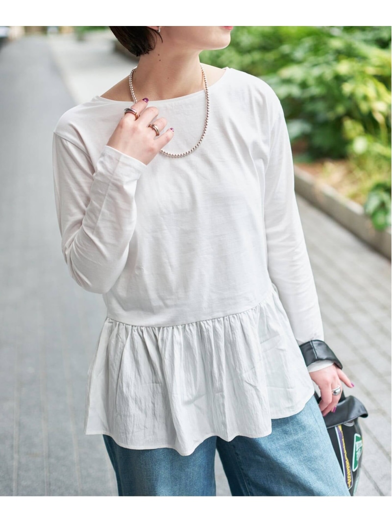 ドッキングペプラムカットソー Spick \u0026 Span スピックアンドスパン トップス カットソー・Tシャツ ホワイト ネイビー【送料無料】[ Fashion]