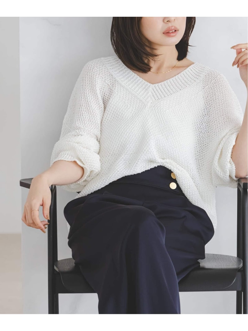 《加えること》【洗える】ペーパーヤーンVのど首 ティーシャツ NOBLE 否ブル トップス 編み物 薄墨色 サクラ色 白いこと 黄み【貨物輸送無料】[ Fashion] セーター-トップス-レディースファッション