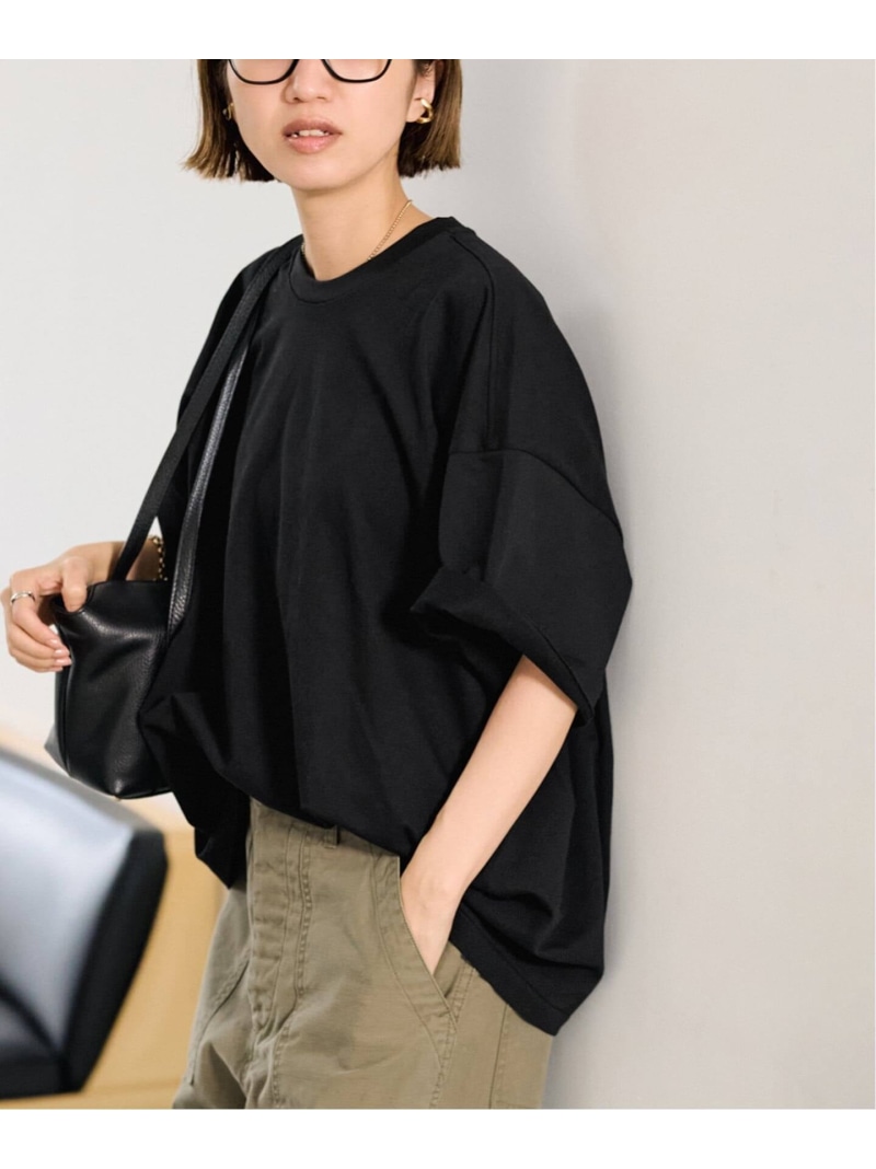 コンパクトインレーニュアンスティーシャツ FRAMeWORK ひな形細工物 トップス カットソー・ティーシャツ 薄墨色 黒いこと【貨物輸送無料】[ Fashion] トップス-レディースファッション-Tシャツ・カットソー