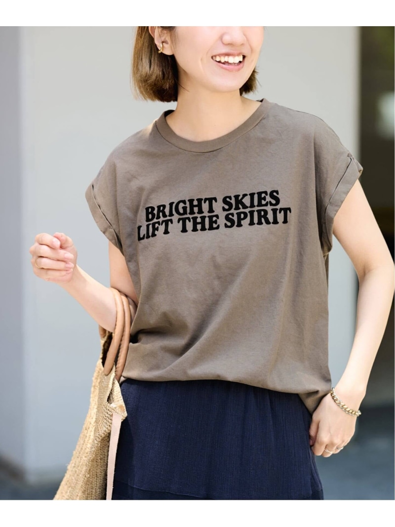 フロッキーロゴT-SHIRT FRAMeWORK ひな形細工物 トップス カットソー・プルオーバー 緑であること ベージュ 赤銅色【貨物輸送無料】[ Fashion]