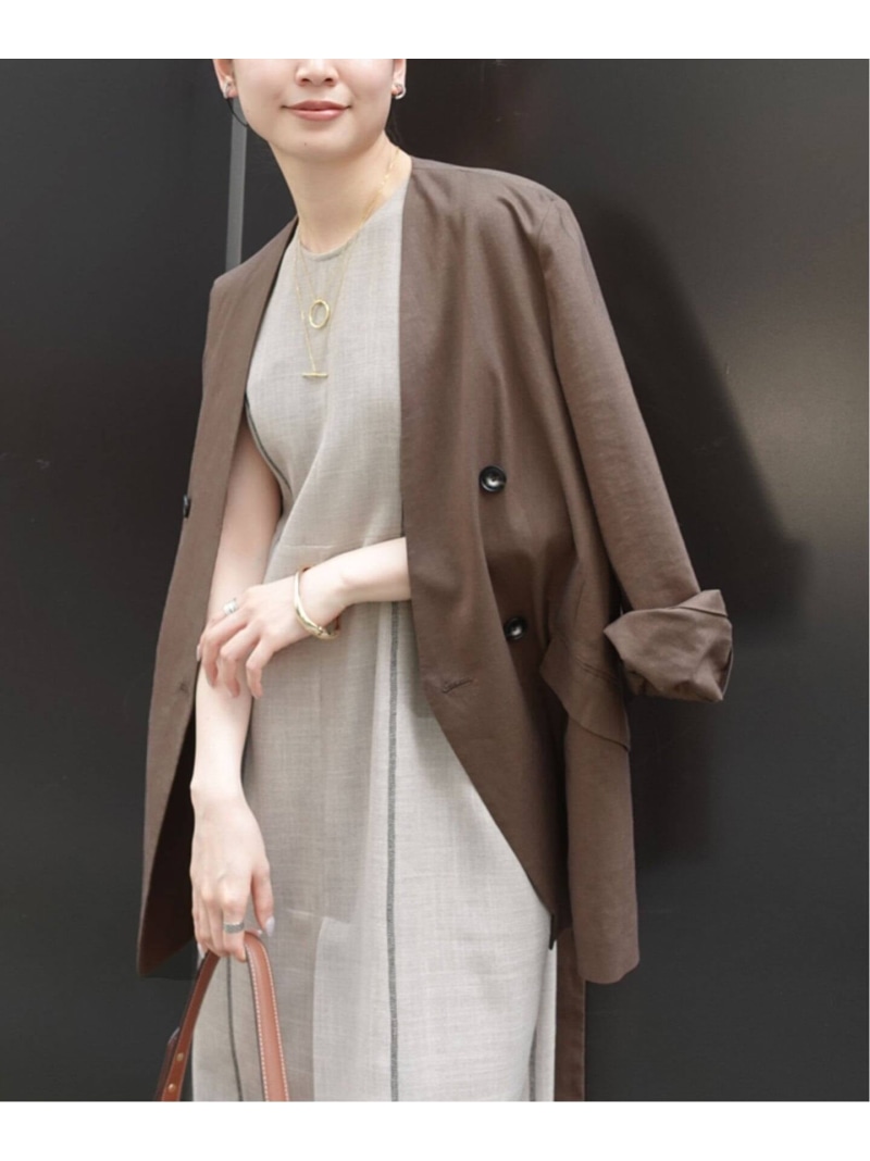 【SALE／30%OFF】麻ストレッチVカラージャケット NOBLE ノーブル ジャケット・アウター ノーカラージャケット グレー ベージュ ブラウン【RBA_E】【送料無料】[ Fashion]｜Spick＆Span