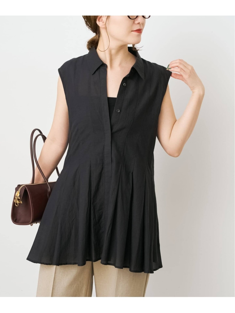 《手洗い可 / 予約》C/Rボイルタックノースリーブブラウス Spick \u0026 Span スピックアンドスパン トップス シャツ・ブラウス ブラック ホワイト ブルー【先行予約】*【送料無料】[ Fashion]