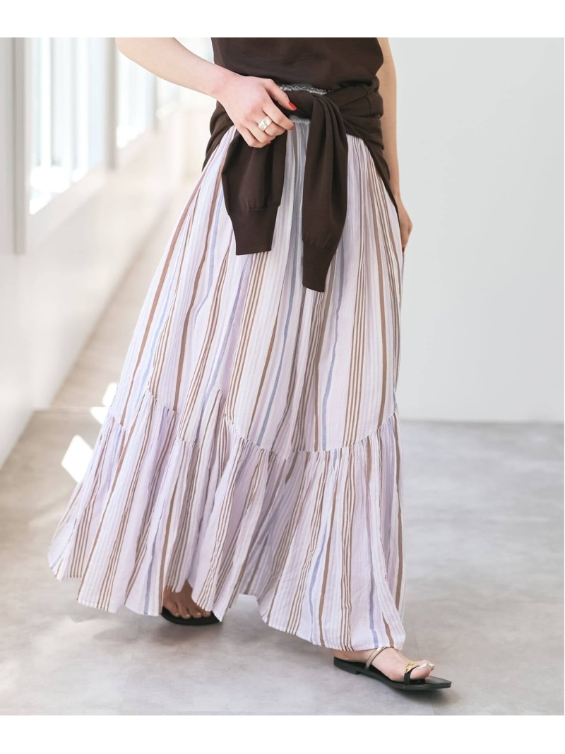 《別注カラー有 / 予約》ne Quittez pas CottonVoile StripeSlant Panel Skirt* Spick & Span スピックアンドスパン スカート ロング・マキシスカート パープル ブルー【先行予約】*【送料無料】[ Fashion]