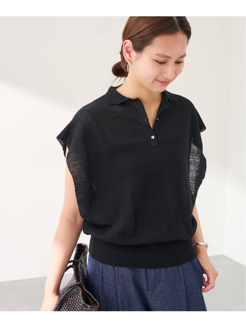 enrica/エンリカ フレンチスリーブポロニット FRAMeWORK ひな形細工物 トップス 編み物 黒いこと【貨物輸送無料】[ Fashion] レディースファッション-ニット・セーター
