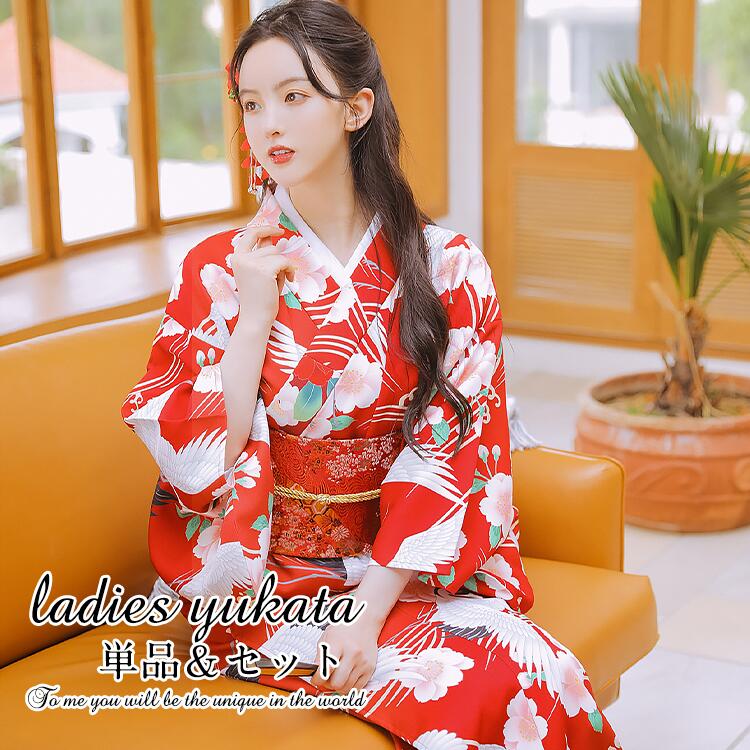 【鶴柄】浴衣 ゆかた yukata レディース 女性 作り帯 セット 2点セット 女性 女の子 洗える お花見 レトロ 街着 お出かけ お稽古 ショッピング お祭り 文化祭 花火 中学生 大人 可愛い おしゃれ 寝巻き 部屋着 プレゼント かっこいい 綺麗 華やか 10代 20代 30代 40代 S M|スピルホープ