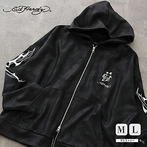 EdHardy エドハーディー フェイクスエード パーカー メンズ レディース ジップパーカー フーディー ダブルジップパーカー ユニセックス 男女兼用 トライバル柄 タトゥーアート 黒 秋 冬 薄手 トップス アウター ウエストシー バラ 薔薇 ローズ クロス 十字架｜スピンネーカー東京