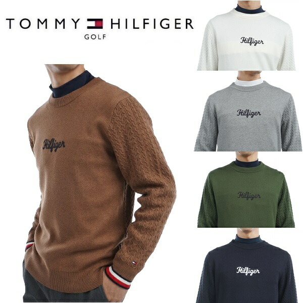 トミーヒルフィガー ゴルフ メンズ 有線テレビ混ぜ合わせる クルーネックセーター TOMMY HILFIGER GOLF THMA461 2024年秋冬模範例 メンズウェア-ウェア-ゴルフ
