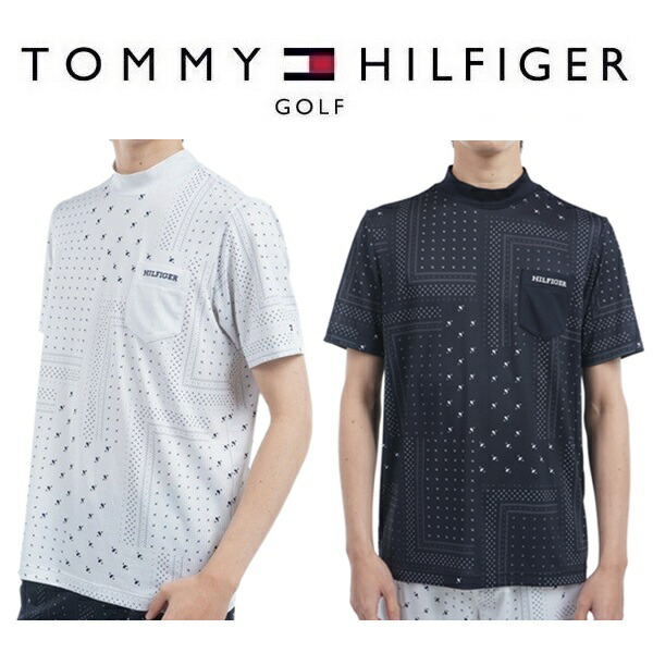 トミーヒルフィガー ゴルフ メンズ バンダナプリント 半袖モックネックシャツ TOMMY HILFIGER  THMA524 2025年春夏ひな形