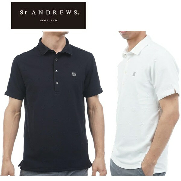 仙 アンドリュース ゴルフ メンズ ふくれジャガードロゴ 半袖スポーツシャツ  St ANDREWS Golf  042-5160251 2025年春夏青写真
