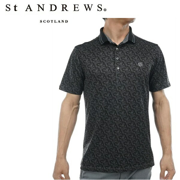 セント アンドリュース ゴルフ メンズ SAモノグラム柄 半袖ポロシャツ 吸水速乾 St ANDREWS 042-5160555 2025春夏モデル