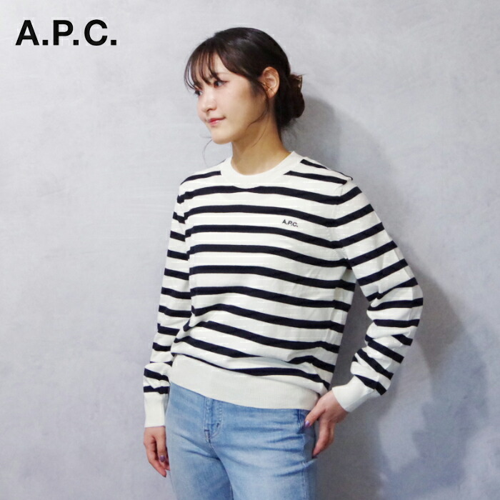 A.P.C (アーペーセー) PULL JOSEPHA -COTON EGYPTIEN (23255182005/23325-1-82005) レディース トップス エジプト綿 定番 ボーダー かわいい 通年 羽織り 綿100 コットンニット サイズ感 クルーネック ロゴ 刺繍