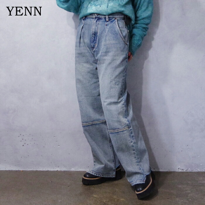 YENN (イエン) HIGH RISE TUCK WIDE PANTS (Y22231010QU/Y222-31010-11) レディース 30代 40代 きれいめスタイル デニム オトナ女子 大人可愛い シンプル カジュアル きれいめ ルーズ ワイド イエン シーズンレス