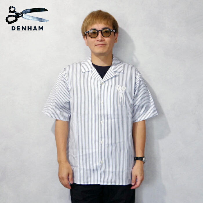 DENHAM (デンハム) SCISSOR PATCH BOWLING SHIRT CPS (1260440050/01260440050) メンズ トップス プルオーバー 刺しゅう シザーズマーク 縞模様 突き抜くプルオーバー 綿織物100
