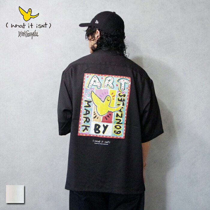 (What it isNt) ART BY MARKGONZALES (ワット イット イズント) OPEN COLLAR S/S SHIRTS (2H813911) メンズ レディース ユニセックス トップス シャツ 半袖 オープンカラー プリント 刺繍 ロゴ シンプル オーバーサイズ カジュアル ストリート