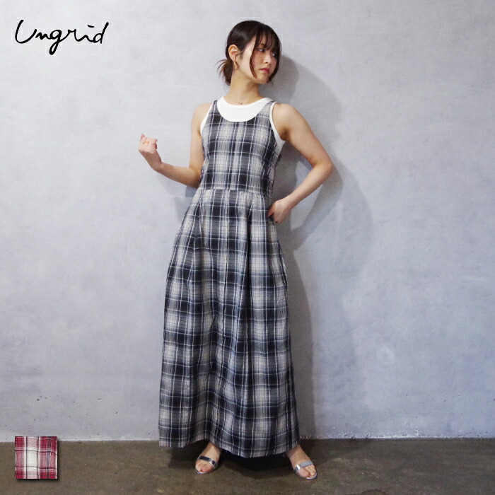【30％OFF】Ungrid (アングリッド) コクーンチェック キャミワンピース(112520340901/1125203409) レディース ワンピース シルエット ダメージ加工 切りっぱなし レトロ｜CHIKUMA Online store