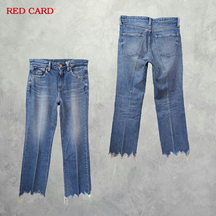 RED CARD (レッドカード) LESLIE -KITA MID FRINGE- (72351901EMF) レディース ボトムス パンツ デニム フレア 美脚 センタープレス ダメージ加工 フリンジ