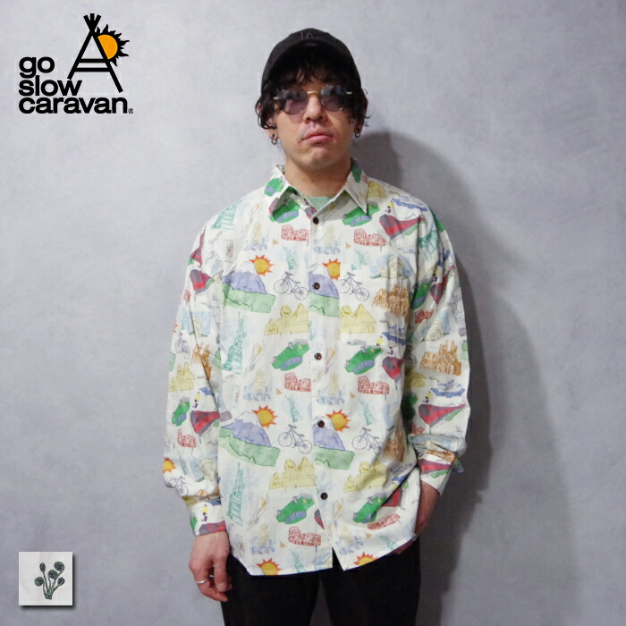 go slow caravan (ゴースローキャラバン) 40/-ブロード 総柄プリント R/Gシャツ (340217/702581001030) ユニセックス レディース メンズ シャツ 総柄 ユニーク ゆったり かわいい｜CHIKUMA Online store 7,629円