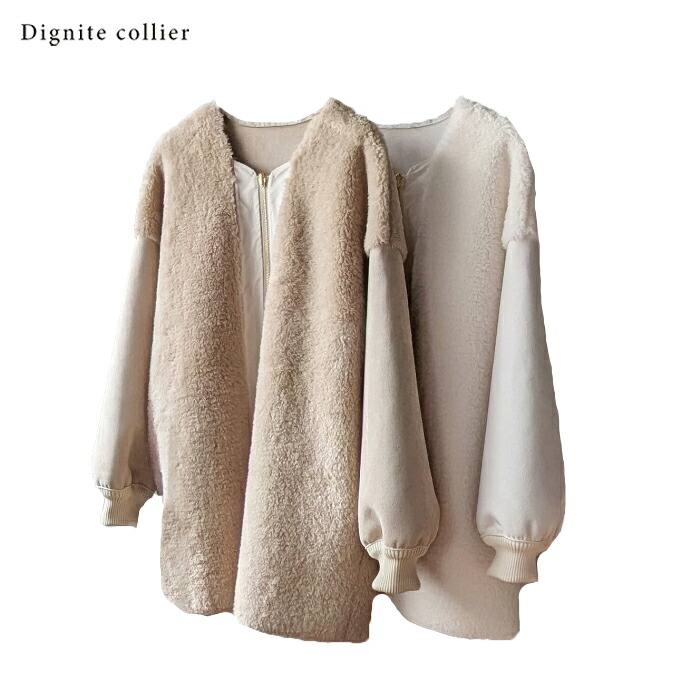 【SALE20％OFF】Dignite colier (ディニテコリエ) フェイクムートン リバーシブル コート (80256592) レディース トップス アウター 2WAY コスパ 上品 高見え 温かい かわいい 主役級