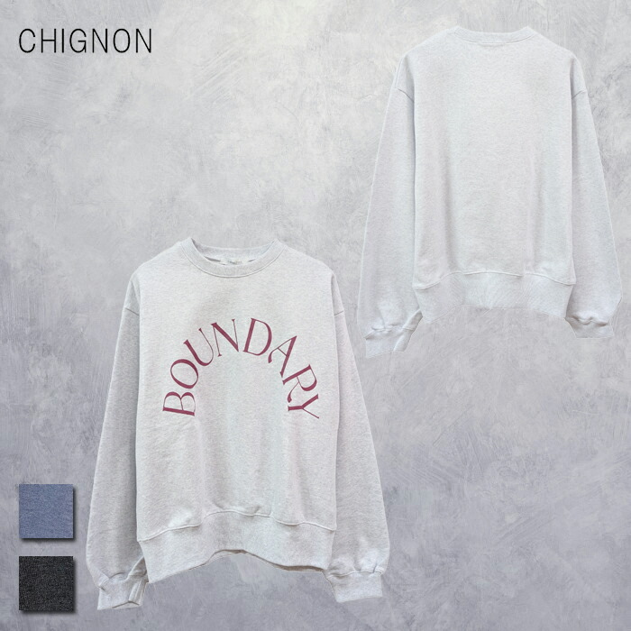 CHIGNON (シニヨン) アーチロゴ スウェット (8736626KO/8736-626KO) レディース 30代 40代 きれいめスタイル オトナ女子 大人可愛い シンプル ゆったり きれいめ 大人っぽい 裏毛 ウラケ|CHIKUMA Online store