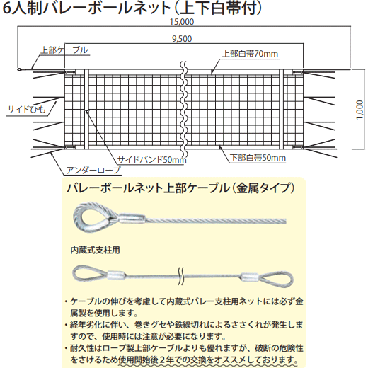 エバニュー EVERNEW 6人制バレーボールネット 上下白帯付 検定V128