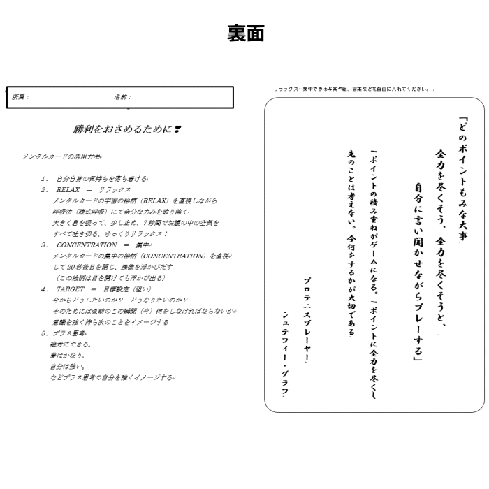 楽天市場 オリジナル残像メンタルカード シュテフィー グラフ編 トレーニンググッズ メンタルトレーニング 集中力強化 リラックス 川上トレーナー ソフトテニス 1枚までメール便ok スポーツアイランド