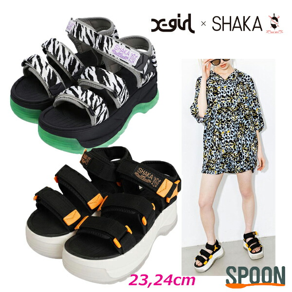 楽天市場 あす楽 送料無料 エックスガール X Girl Shaka Neo Bungy Chunky マルチ ブラック 23cm 24cm サンダル スポーツサンダル レディース 通学 おしゃれ ブランド 人気 高校生 女子 かわいい 可愛い アウトドア 大学生 シャカ 厚底 ゼブラ ネオンカラー