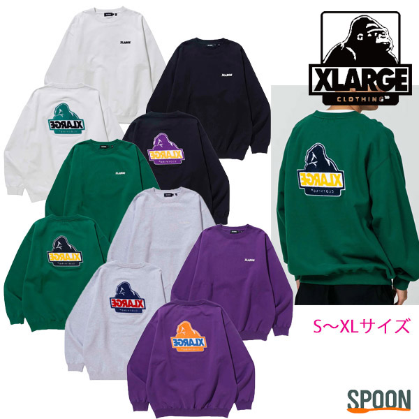 あす楽 送料無料 エクストララージ XLARGE TWO TONE BACKSIDE OG CREWNECK SWEAT ブラック アッシュ グリーン  パープル S M L XL 101223012006 トップス スウェット メンズ クルーネック シンプル ストリート カジュアル 裏毛 トレーナー  ロゴ クルーネックスウェット刺繍 ...