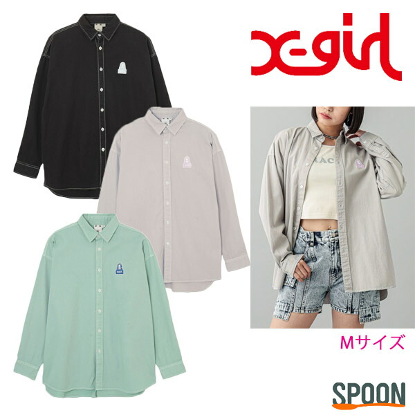 X-girl エックスガール シャツトップス レディースファッション レディース 長袖 半袖 シャツ カジュアル メンズライク ユニセックス ブランド ブランドロゴ 中学生 高校生 大学生 学生 トレンド 流行 FACE L/S SHIRT 105241014002|spoon店