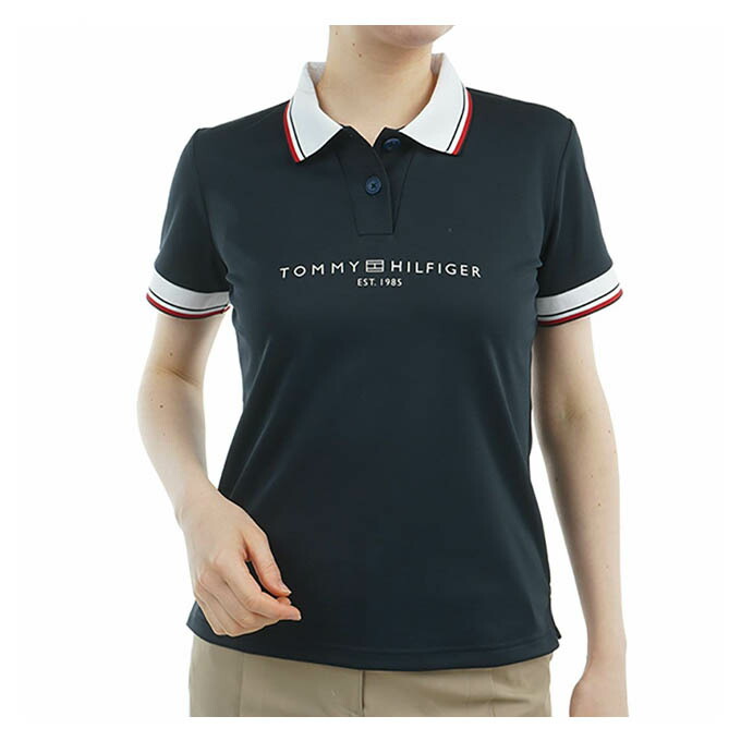 【クーポン発行中！】 トミーヒルフィガー TOMMY HILFIGER レディース ゴルフ ウェア トップス フロントロゴ ホワイトカラー半袖ポロシャツ THLA531 【2025SS】