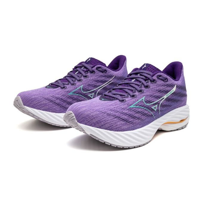 【クーポン発行中！】 ミズノ MIZUNO レディース ランニング シューズ WAVE RIDER 28 SW スーパーワイド J1GD240673 73 パープル×ライトブルー×オレンジ 【2025SS】
