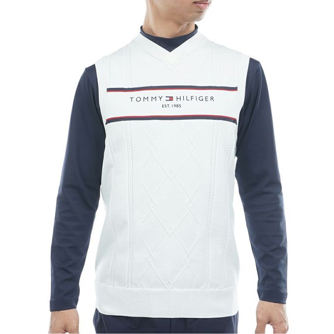 【クーポン発行中！】 トミーヒルフィガー TOMMY HILFIGER メンズ ゴルフ ウェア ベスト ケ－ブル浅Vネック ニットベスト THMA560 00 【2025FW】 7,700円