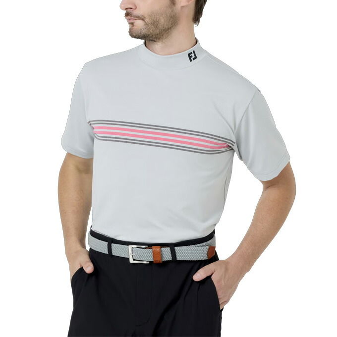 【クーポン発行中!】 フットジョイ FOOTJOY メンズ ゴルフ ウエア トップス 半袖 シャツ マルチクーリングメッシュ パネルボーダー モックネックシャツ 40653 ライトグレー 【2026SS】