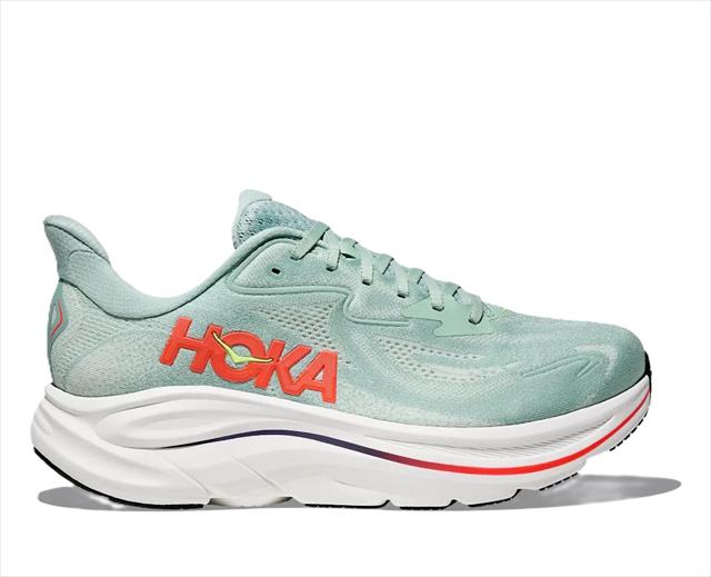 HOKA ONE ONE ホカ オネオネ M CLIFTON 10 WIDE 1162032 SAGE/NEON FLAME メンズ クリフトン10 幅EE 2E ワイド 厚底 ランニングシューズ マラソン ジョギング ロード ランシュー スニーカー 靴 クッション ウォーキング 軽量 軽い 普段履き 陸上
