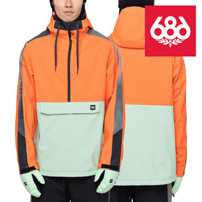 日本正規品 シックスエイトシックス スノーボードウェア ジャケット 22-23 686 MEN'S WATERPROOF ANORAK Fluro Orange Colorblock メンズ アノラック スノーボード 7,388円