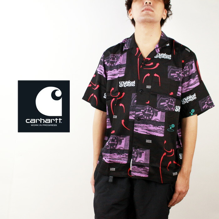 【エントリーでP最大47倍！4/17 9:59迄】 カーハート ダブリューアイピー 総柄 半袖シャツ CARHARTT WIP work in progress S/S DREAMS SHIRT I030045 HEAVY ENZYME WASH DreamsPrintBlk ドリームシャツ ショートスリーブ ストリート ワーク ヨーロッパ メンズ 男性