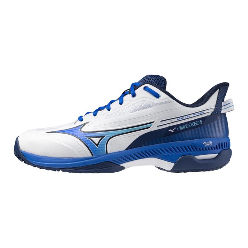 MIZUNO ミズノ 【粘土／砂入り口・入口人工芝厚地の外套】ウエーブエクシード5 WIDE OC オムニクレーコート用 幅ひろい [ユニ一発やる] 庭球シューズ 61GB231329(白いこと×青み×米国海軍)