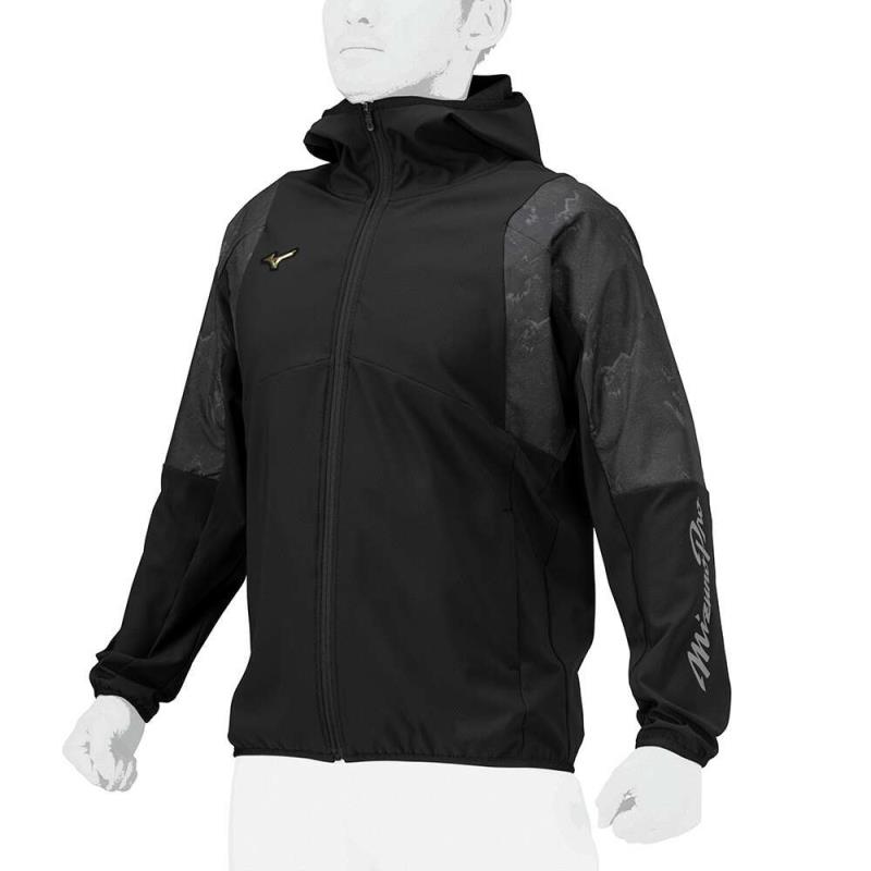 MIZUNO ミズノ 【ストレッチ／防風／ミズノプロ】テックシールドフーディ[ユニセックス] 野球ウォームアップウェア 12JEBW77-09(ブラック)