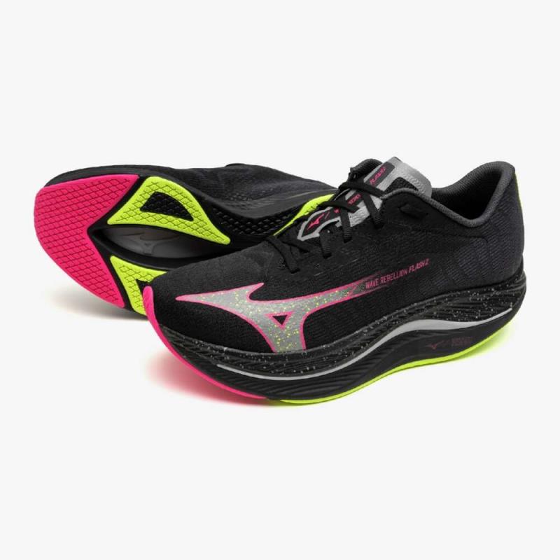 MIZUNO ミズノ ウエーブリベリオンフラッシュ2[ユニセックス] ランニングシューズ J1GC243652(ブラック×ピンク×イエロー) 10,649円