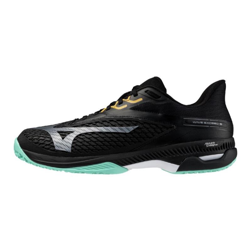 MIZUNO ミズノ 【粘土／砂入り口・入口人工芝厚地の外套】ウエーブエクシード 6 WIDE OC  幅ひろい 庭球シューズ 61GB251309(黒いこと×緑であること) 25AW