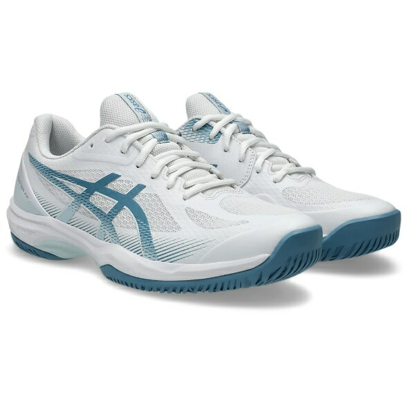 asics アシックス COURT HUNTER FF バドミントンシューズ・ハンドボールシューズ 1071A111-103(White/Saba Blue)｜スポーツファーム　店