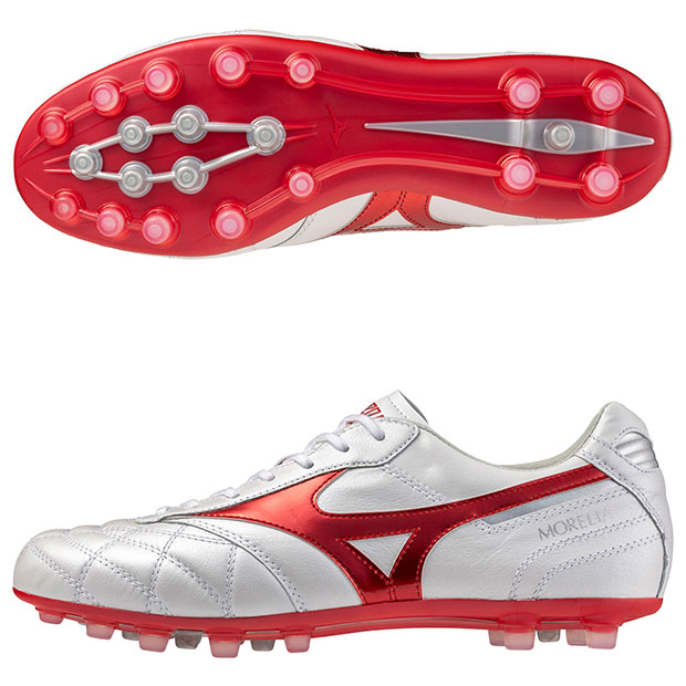 モレリア 2 JAPAN AG　スーパーホワイトパール×ルビーレッド　【MIZUNO|ミズノ】サッカースパイクp1ga250360