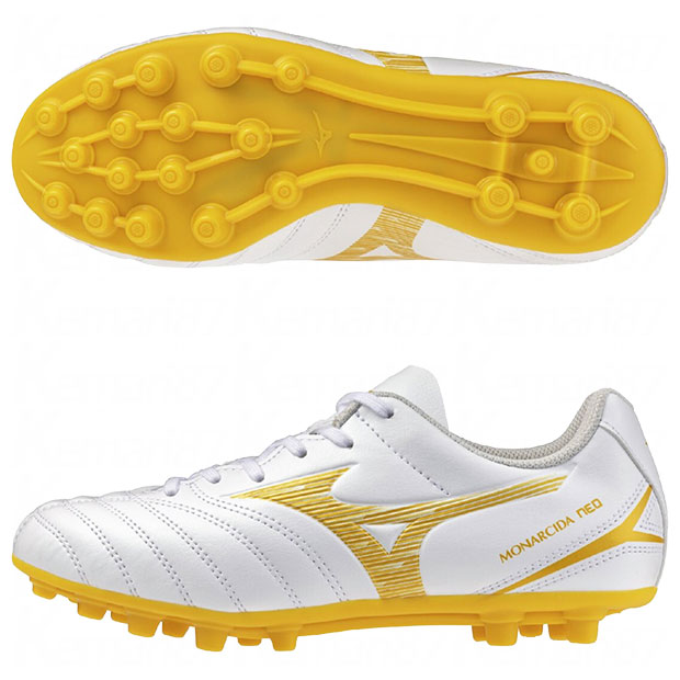【4/11AM1時59分までポイント5倍】ジュニア モナルシーダ NEO 3 SELECT Jr AG　ホワイト×ゴールド　【MIZUNO|ミズノ】サッカージュニアスパイクp1gb262650