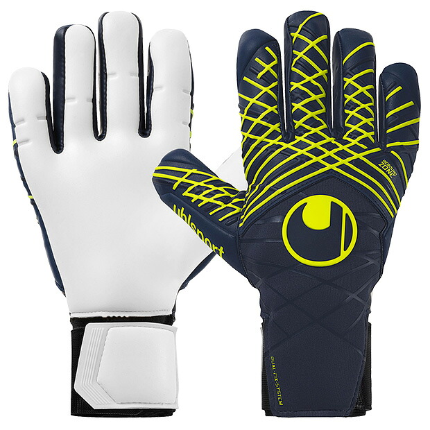 プレディクション アブソルートグリップ ハーフネガティブ　ネイビー×フローイエロー　【Uhlsport|ウールシュポルト】サッカーフットサルゴールキーパーグローブ1011333-01