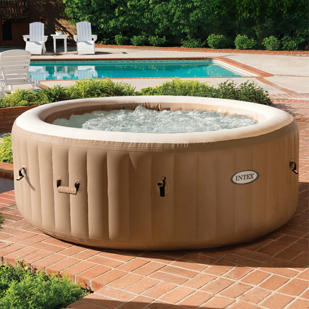 28475 INTEX 家庭用ジャグジー ピュアスパ ラウンドタイプ 空気注入式 4人用 196×196×71cm ｜ 日本正規品 インテックス intex ジャグジー ファミリー ファイバーテック構造 バブルジェット スパ アウトドア 当日～2日以内に出荷(店舗休業日を除く)