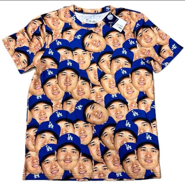 SHOHEI OHTANI 大谷翔平 MLB 滑りだし祝する MLB堅苦しさ LOS ANGELES DODGERS FACE SUBLIMATED 押さえる ティーシャツ メンズ 半袖 成年者 メンズ レディース ユニセックスドジャース 大谷 御召しもの 御召しもの グッズ 半袖プルオーバー 大リーグ競技団体 大谷翔平