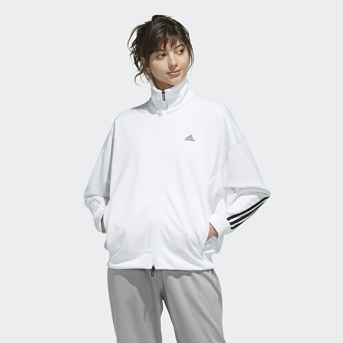 white warm up jacket