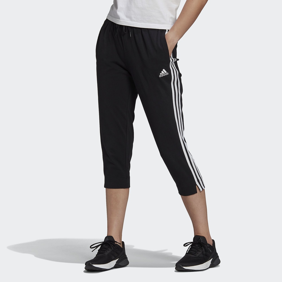 楽天市場 Adidas アディダス エッセンシャルズ シングル ジャージー 7分丈パンツ Essentials Single Jersey 3 4 Pants レディーススポーツウェア ボトムス レディース ブラック ホワイト Gm5539 スポーツオーソリティ 楽天市場店