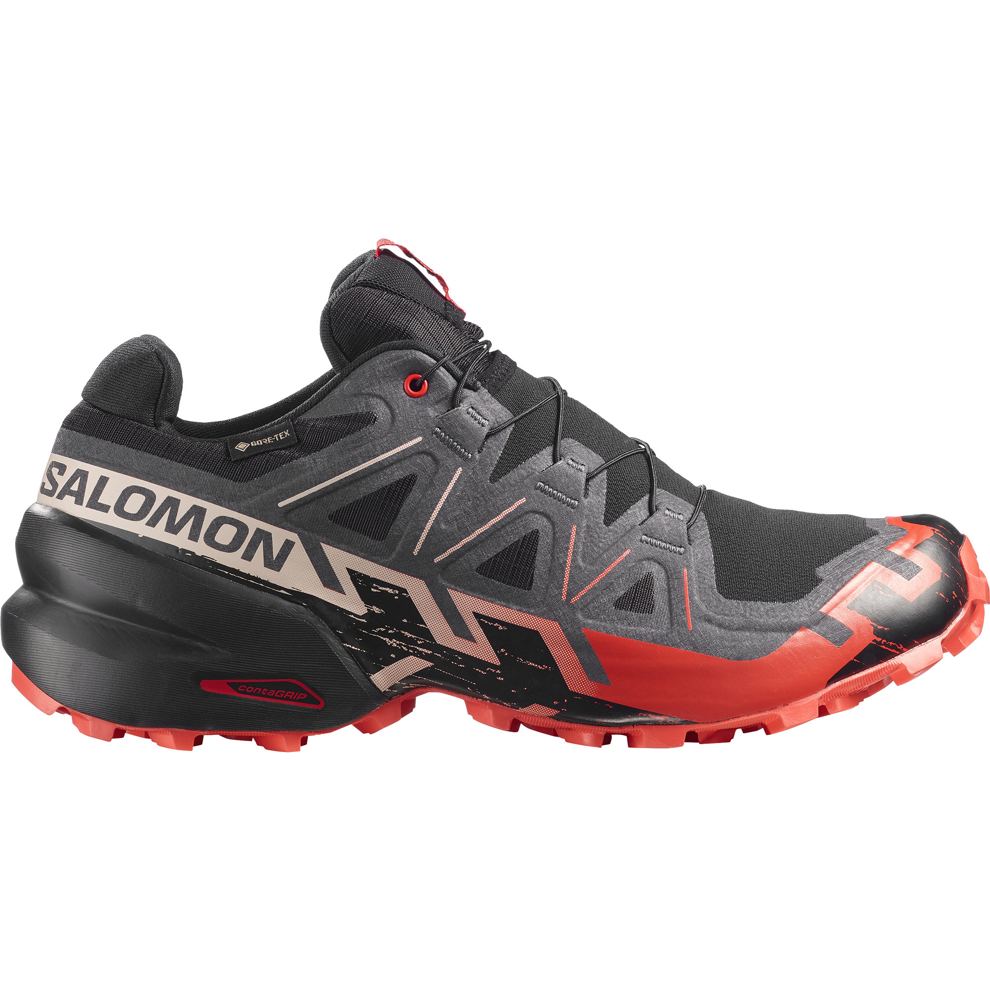 **【尖んがり10倍客体】【Salomon/サロモン】 【L49226000】 【SPEEDCROSS 6 GTX Black/Fiery Red/Almond Milk】   トレイル フットウェア 成人男性用トレイルランニングシューズ