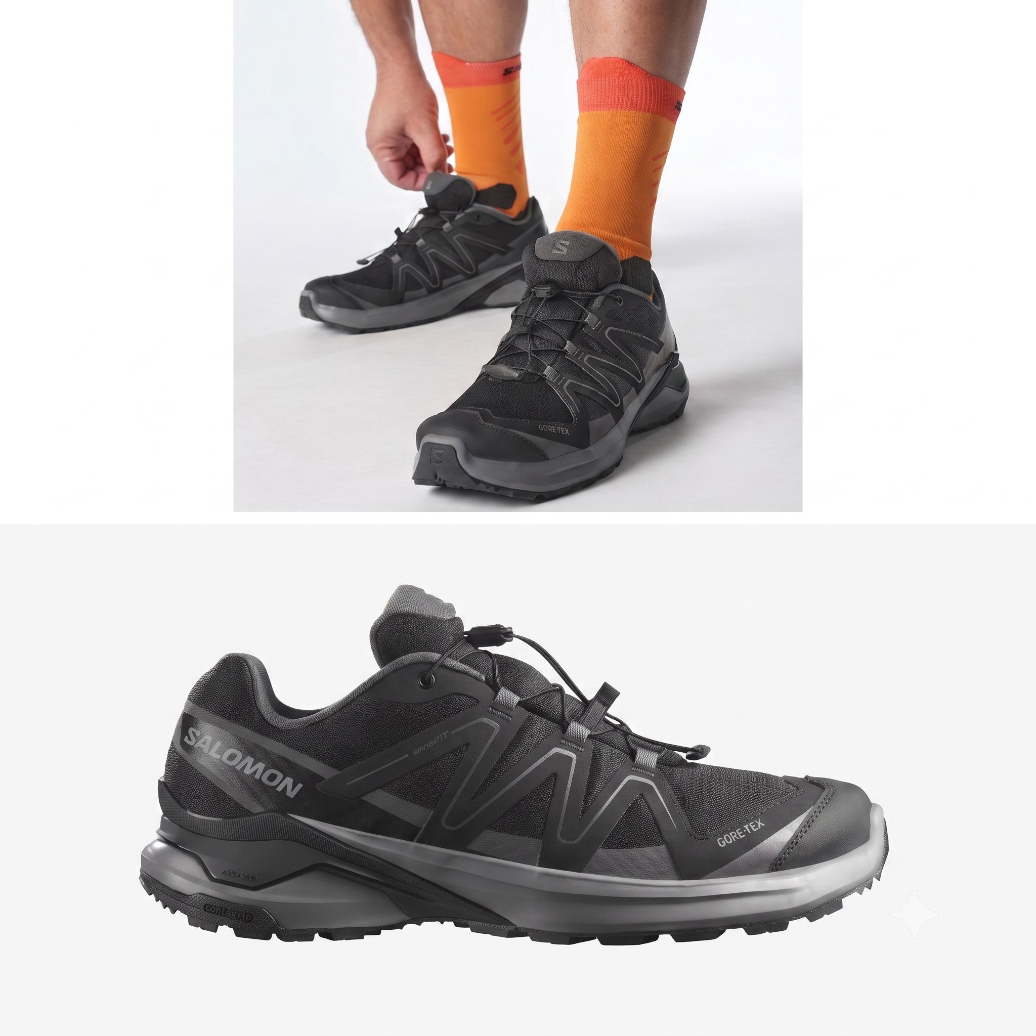 **【ポイント10倍対象】【Salomon/サロモン】【国内正規品】 【L47943300】 【EXAMOTION GTX Black/Pewter/Asphalt】 トレイル フットウェア 男性用トレイルランニングシューズ|スポーツビーイング