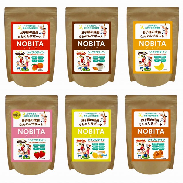 NOBITA ノビタ プロテイン ソイプロテイン 子供 キッズ 成長期 アルギニン 小学生 中学生 高校生 600g キャラメル ココア マンゴーオレンジ いちごミルク バナナ はちみつレモン FD0002画像
